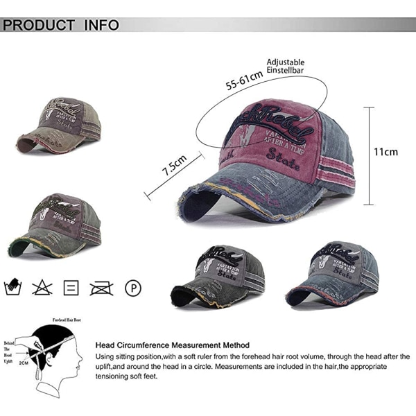 Unisex Justerbar Basebollkeps Golfhatt Andningsbar Vintage Jeans Anti-UV Solskydd Ca