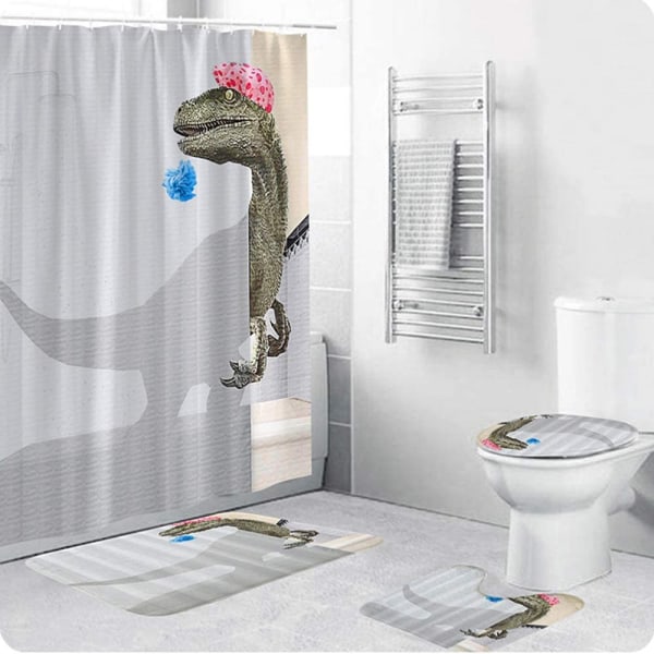 3D-kylpydinosauruksen suihkuverho 12 koukun valkoisella vedenpitävällä