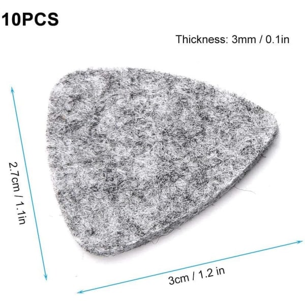 Harmaa - 10 kitaran plektraa, musiikin plektrat kitaran plektrat ukulelelle villaplektrat 3 mm plektrat soittimen lisävarusteet