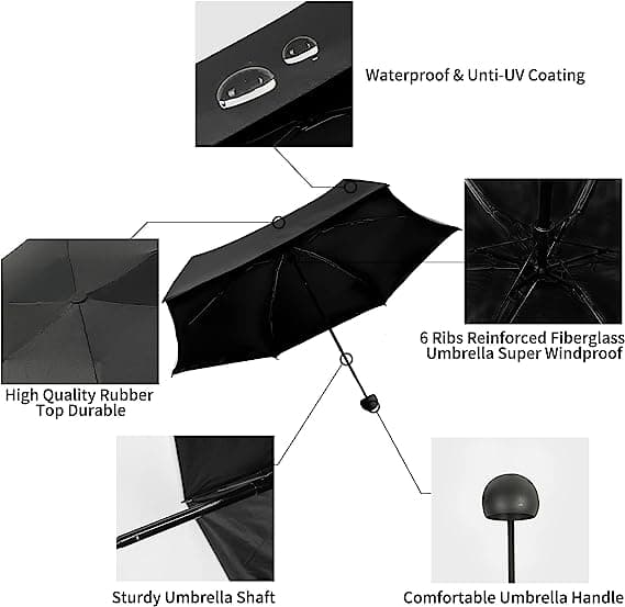 6 Rib Folding Pocket Umbrella Windproof Mini Umbrella With Capsu