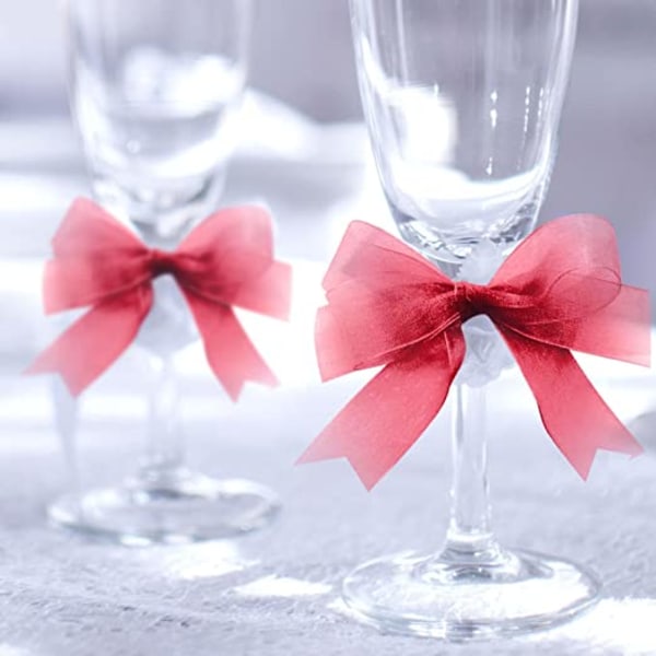 2 rullar organza band (rött band), transparent chiffong band