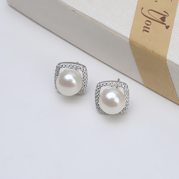 Enkelt perle øredobber S925 sølv luksus tomme bakside øredobber b3d5 |  Fyndiq