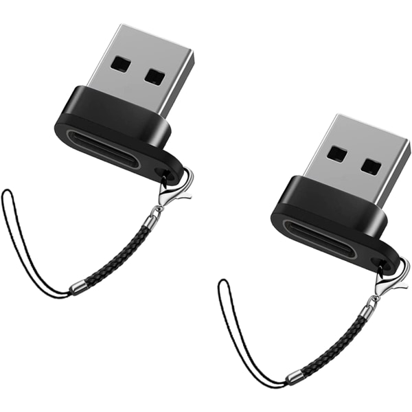 USB C til USB Adapter, USB Han til USB C Hun, Sort [2-Pack],