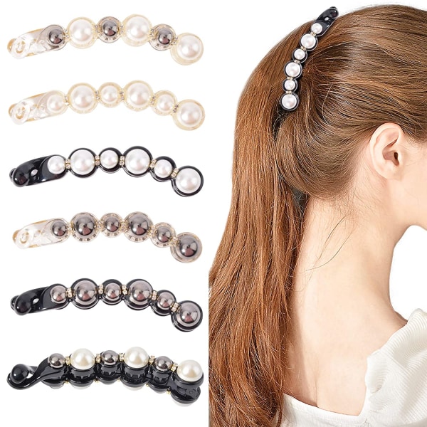 6 PCS Pearl Hair Clip Banana Clips Ponytail Holder Banana Hair C