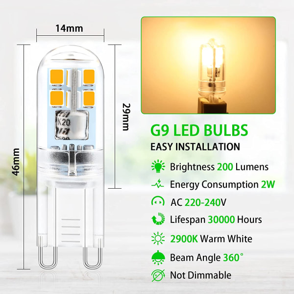 6 kpl G9 LED 2W AC220-240V Väreilytön PC-kotelo Pieni kokoinen Korkea B