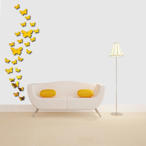 (Guld) Butterfly Wall Stickers, 36 STS Akryl Butterfly Mirror S