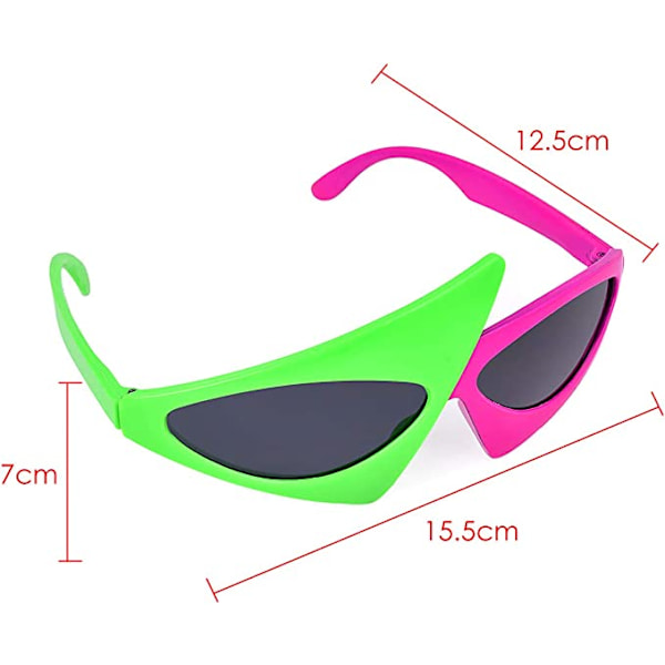 Novella 80-tals Partyglasögon Hot Pink och Neon Green Asymmetri