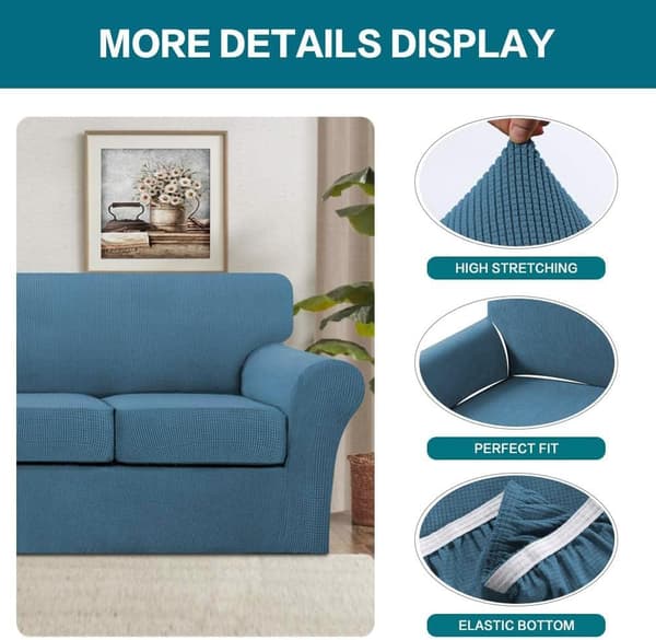 4-delers Sofadeksel for 3-seters Sofa, Sofa Trekk Myk Sofa Deksel (Støvblå)