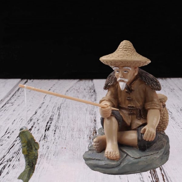 Lille lille fisker siddende figurer Havestatue Bonsai Min