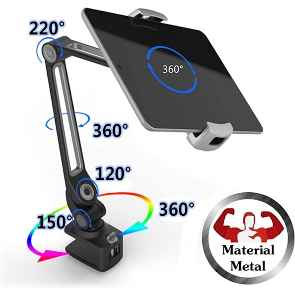 Hvit nettbrettstativ, robust aluminiumsarmklemme for iPad-smarttelefon