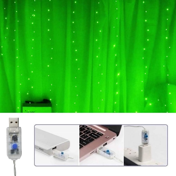 9,8ft 300 LED Gardinlys Julelys (Grøn)