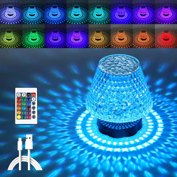 Krystallbordlampe, Touch Sensitive RGB LED nattbordslampe, Touch