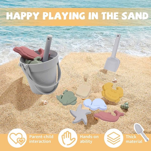 8 st strandleksaker kit, silikon sandleksak med sandskopa