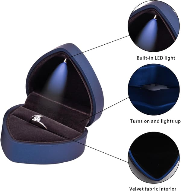 Ringbox med LED-ljus (röd), ringbox i sammet, smyckeskrin för ringar,