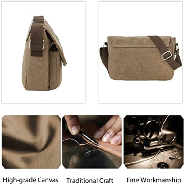 10" axelväska i canvas (unisex Khaki), iPad Messenger Bag, Herr/