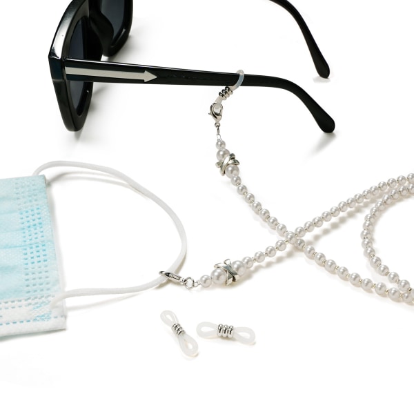 2kpl lasien ketjuteline helmillä koristeltu lasihihna, liukumattomat lasit