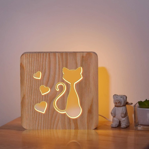 Cat Wooden Lamp Novelty Night Light 3d Illusion Lamp For Kid