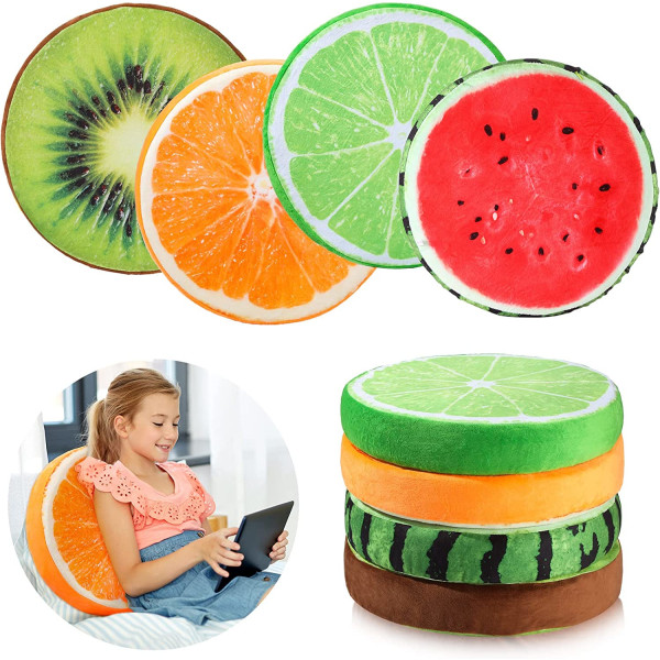 4 Pcs 15.7 Inch Round Fruit Pillows Stuffed Throw Pillows 3D Wat