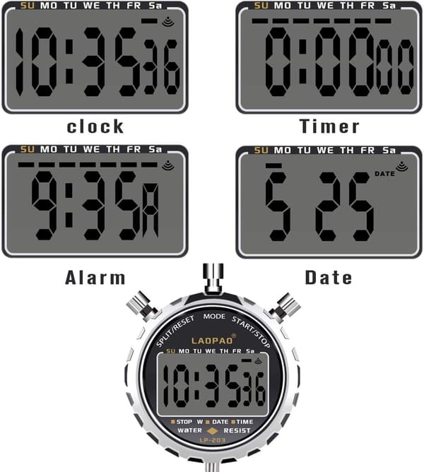 Digital Stoppur, Vattentät 1/100 Sekunders Noggrannhet Timer, Pocke