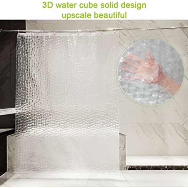 Dusjforheng 180*180 Semi Transparent 3D Vannkube Design Bad