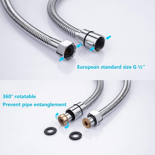 3m rustfrit stål bruseslange anti-twist, bruseslange standard G 1/2 universel forbindelse