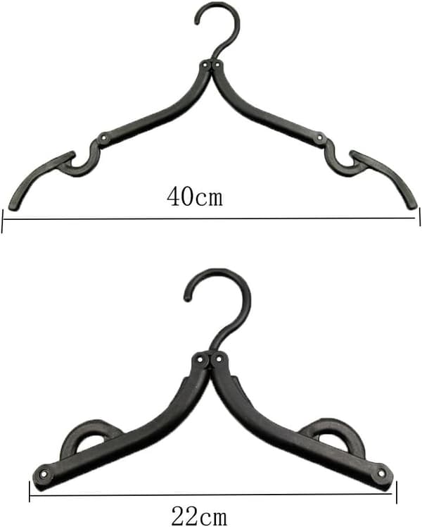6 stk. Kvalitets sorte sammenleggbare kleshengere i plast for reiser, 40 cm