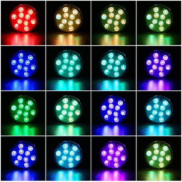 LED-valot, moniväriset RGB 10-LED-valot vedenpitävät vedenalaiset Li