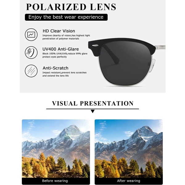 Polariserte solbriller Unisex Retro Semi-Rimless