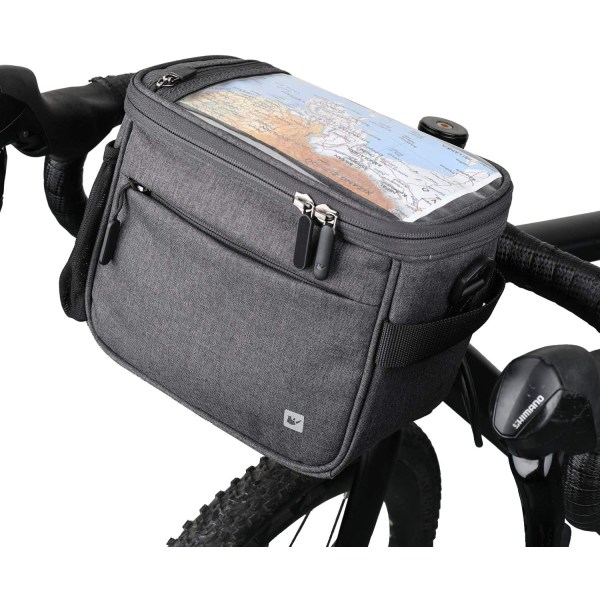 Mørkegrå - 1 x cykelstyrtaske - Vandtæt frontkamera
