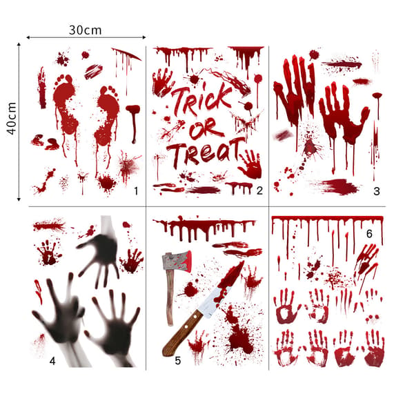 Halloween väggdekal blodig hand läskig skräck (6 st)