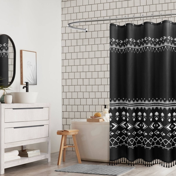 Bruseforhæng 180 x 180 cm Bohemian sort bruseforhæng Vandtæt trykt polyester bruseforhæng