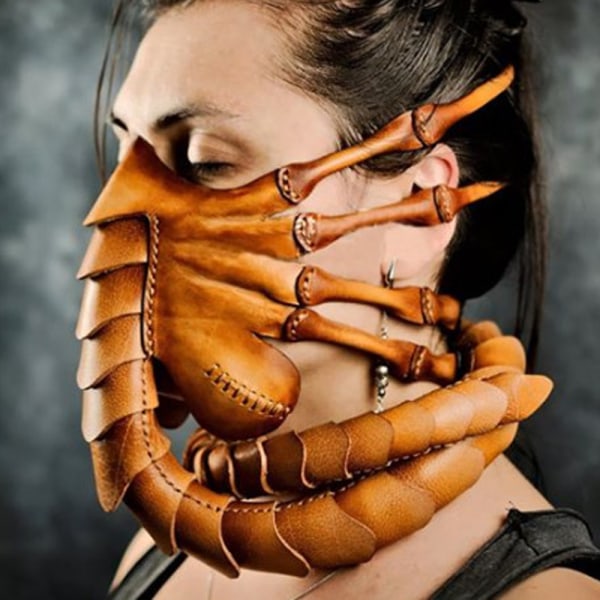 Facehugger Hand Stitch Leather Mask Horror Halloween Alien Costu