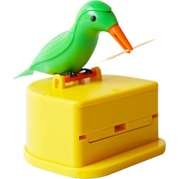 1 STK (gul og grønn) Spett tannpirker dispenser Little Bird
