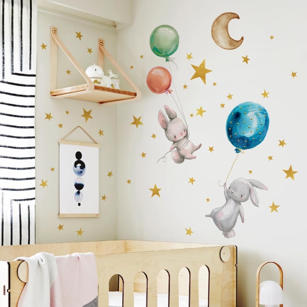 Lille kanin ballon lysende stjerne wallstickers tegneserie væg s