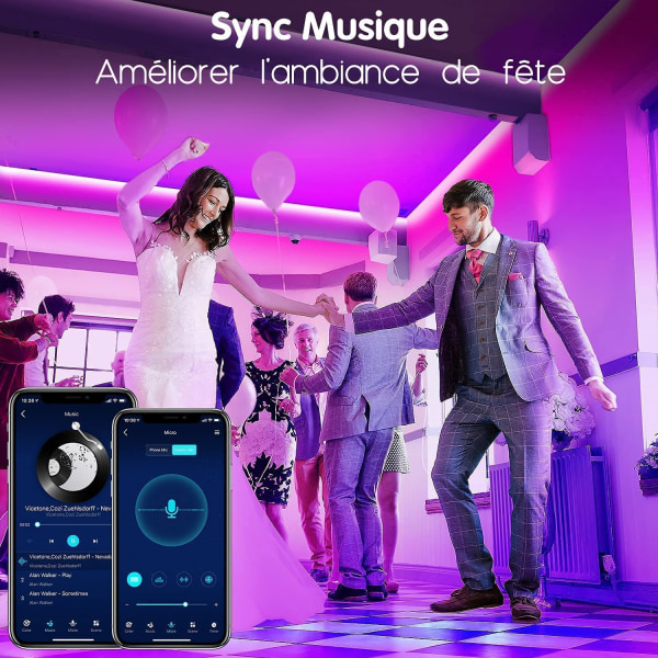Led-strimmel 20m, Led-soveværelse Bluetooth, Led-strimmel styret af AP