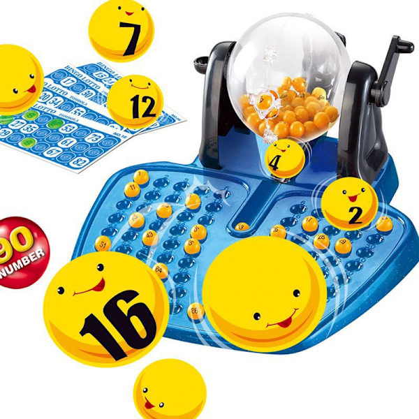 Traditionelt bingospil med kugler, dispenser og bingokort