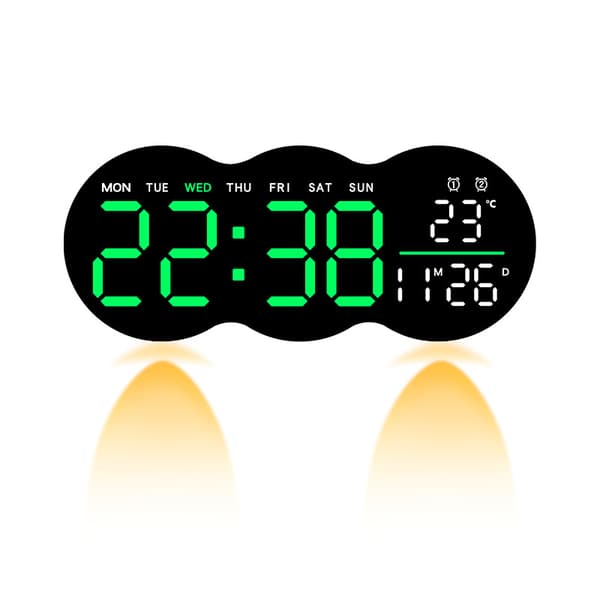 Digital väckarklocka för sovrum, LED-display, 12/24 timmar, vecka, datum...
