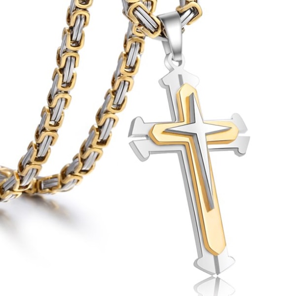 Gold multi-layer stainless steel cross necklace jewelry domi