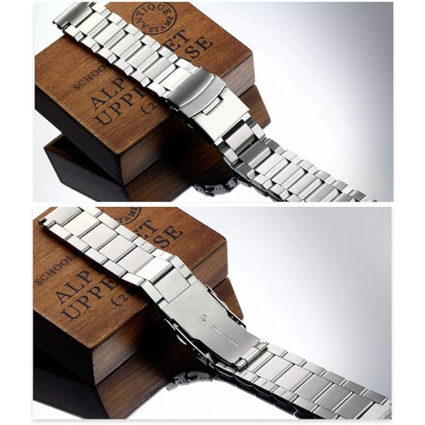 Kiinteä kaksisävyinen teräsranneke 24mm hopeanhohtoinen ruostumaton metalli watch Rep