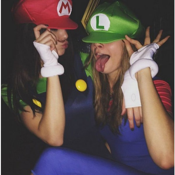 2 grønne og røde Mario rollespilshatte, skumhatte, voksen Hallow