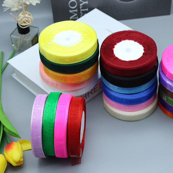 Solid Organza Band 1 Rulle 50 Yards Hantverk Båge Fest Dekoration Förpackning Band (röd, 1/2\"(12mm))