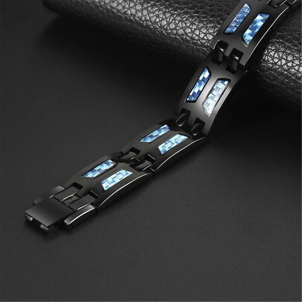 Carbon Blue Titanium Magnetisk Terapi Armbånd Unik Dobbelt Række