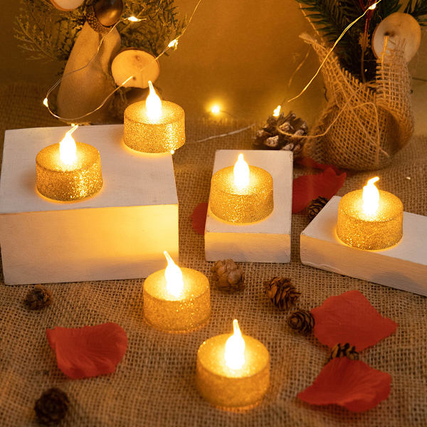6 stk. gyldne LED-stearinlys til jul, ferie, bryllup