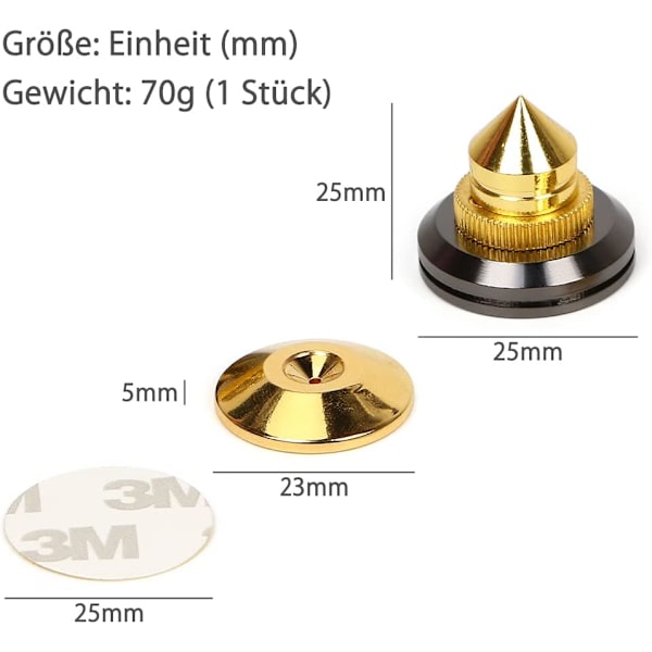 8 stk gullhøyttaler subwoofer endehetter solid messing kjegleisolator
