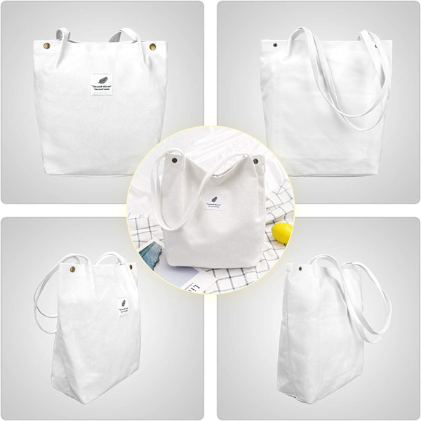 Hvit Tote Bag Canvas Tote Bag Kvinnelig Myk Skulderveske for