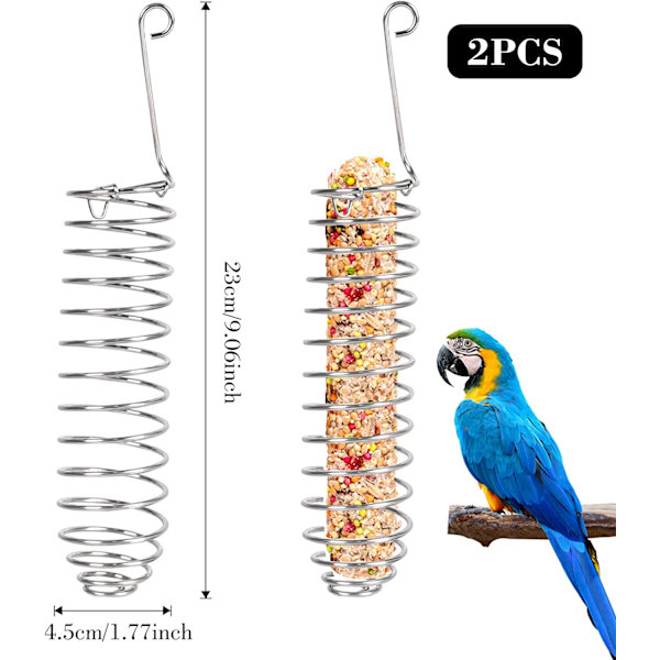 Papegøye Fuglemat Kurv, 2stk Spiral Fuglemater, Hengefrukt