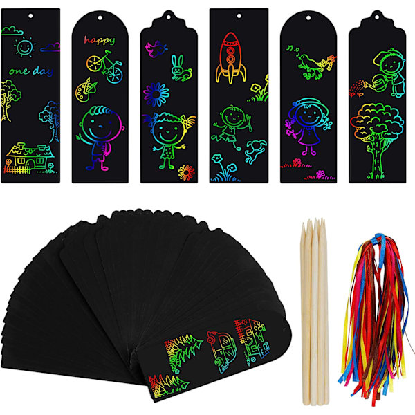 Tyhjät raaputuskirjanmerkit, 48 ​​DIY-raaputusaskartelukirjanmerkin lahja Ta