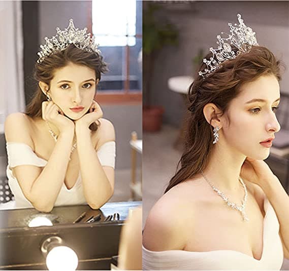 Diamantkrone Hodeplagg (Sølv), Prinsesse Brud Krystall Diamant,