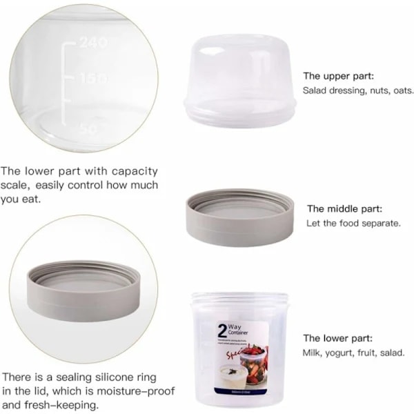 560 ml + 310 ml, yoghurtbeger, matbeholder med forsegling og lokk
