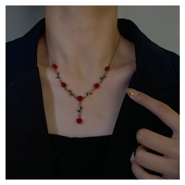 Dam Vintage Ros Halsband 1pc Bröllop Kedja Set Halsband